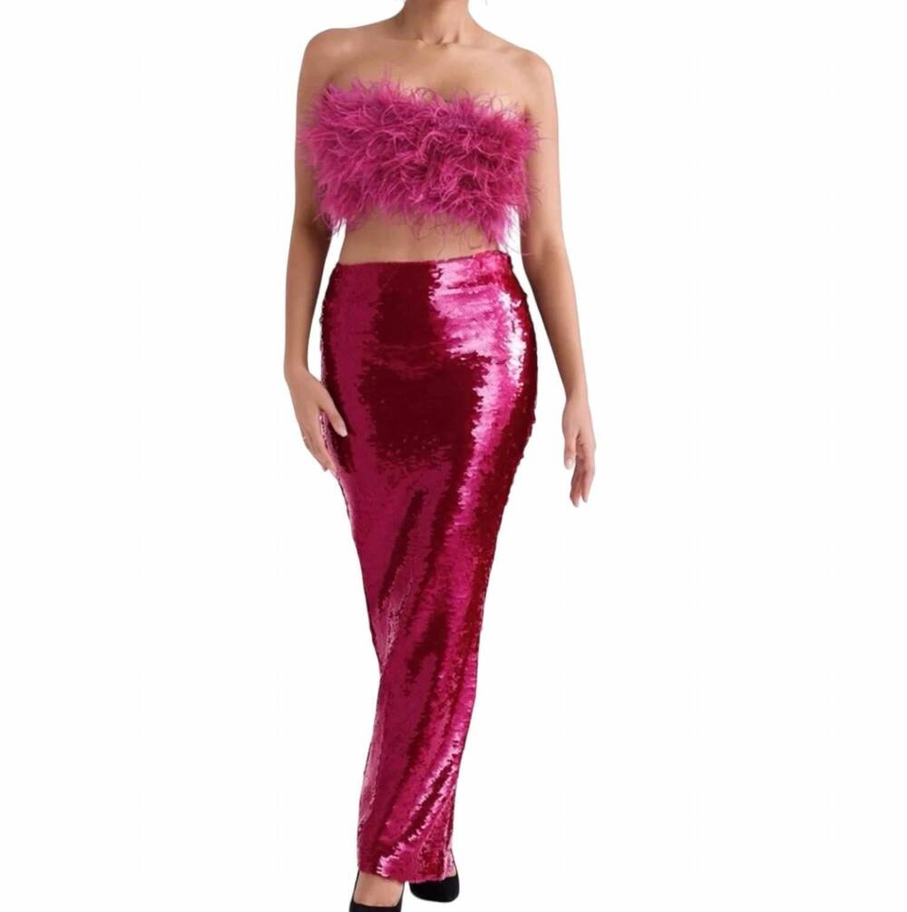 NEW HOUSE OF CB alexis hot pint sequin maxi skirt in pink